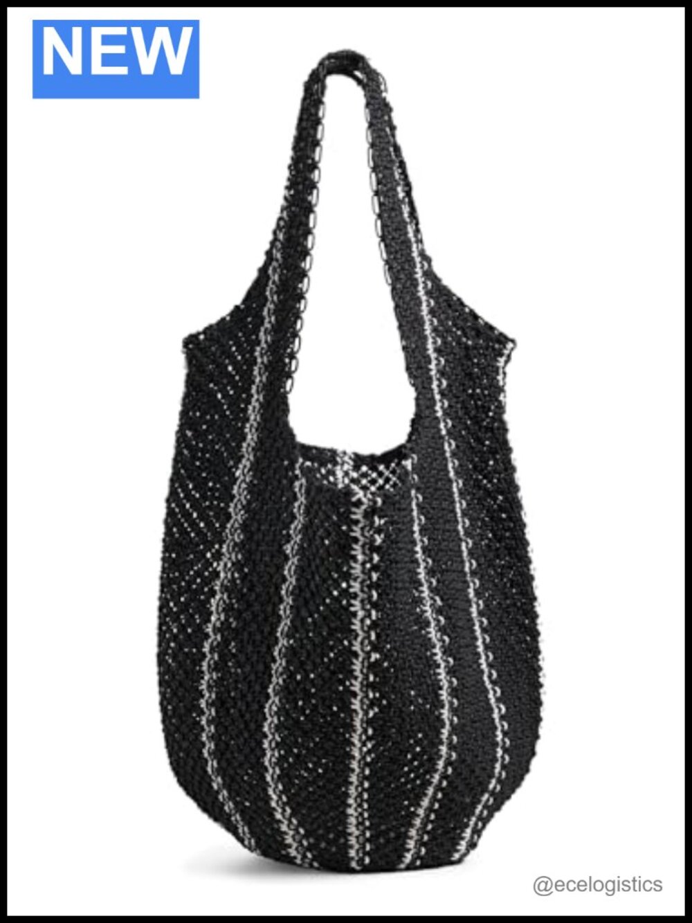 Curved Crochet Shoulder Bag Handbag Hobo Open Top Stripe